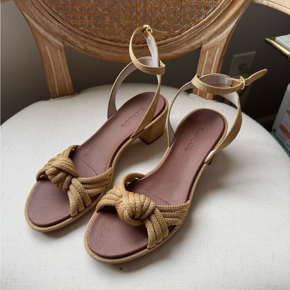 Rothy's Tan Knotted Ankle-Strap Block Heel Sandal